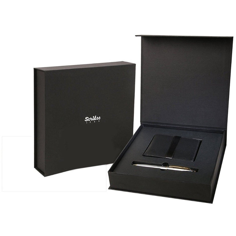 SCRIKSS, Ballpoint Pen + Natural Leather Wallet - NOBLE 35 GOLD CHROME GIFT SET 5