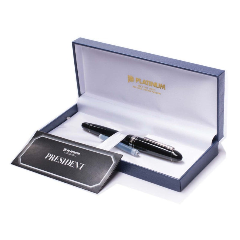 PLATINUM, Fountain Pen - PRESIDENT SILVER TRIM BLACK 10