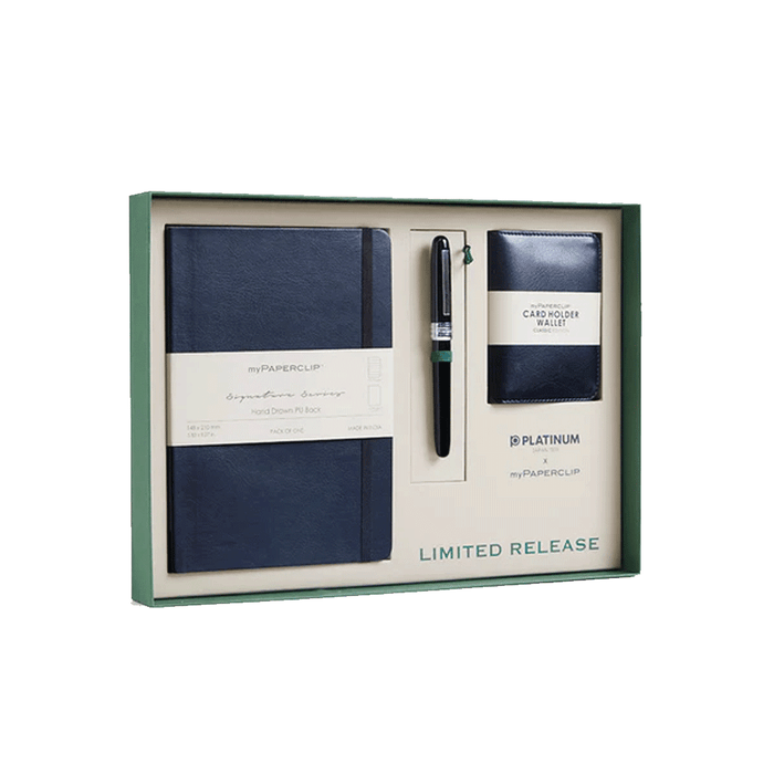 PLATINUM x myPAPERCLIP, Gift Set - F2 SIGNATURE Series NOTEBOOK, PLAISIR & CARD HOLDER WALLET BLACK.