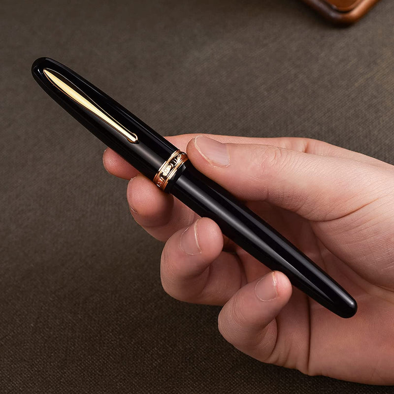 HONGDIAN 1841 Black Fountain Pen with Closed Cap on Hand 
