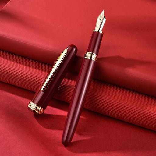 HONGDIAN 1841 Red Fountain Pen with Open Cap Display and Cap Beside Pen
