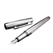 HONGDIAN 1845S Chromium Silver White Fountain Pen with Open Cap Display and Cap Beside Pen
