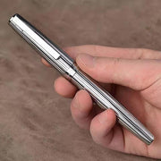 HONGDIAN 1845S Chromium Silver White Fountain Pen with Closed Cap Holding in Hand