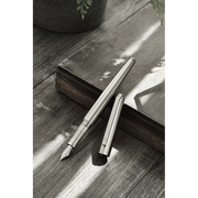 HONGDIAN 517S Gun Metal Fountain Pen with Open Cap Display and Cap Beside Pen
