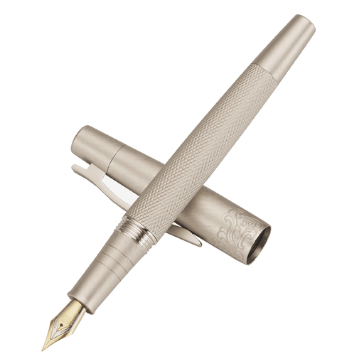 HONGDIAN 6013 Gun Metal Fountain Pen with Open Cap Display and Cap Beside Pen

