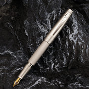 HONGDIAN 6013 Gun Metal Fountain Pen with Posted Cap with Black Stone Background 