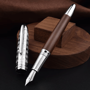 HONGDIAN 6016 BROWN Fountain Pen with Open Cap Display and Cap Beside Pen
