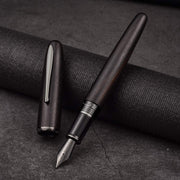 HONGDIAN 660  WOOD BLACK Fountain Pen with Open Cap Display and Cap Beside Pen
