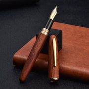 HONGDIAN 660  WOOD BROWN Fountain Pen with Open Cap Display and Cap Beside Pen
