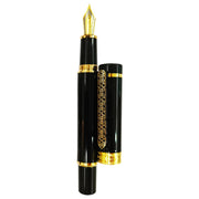 HONGDIAN 8037 Black Fountain Pen with Open Cap Display and Cap Beside Pen


