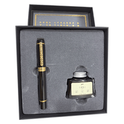 HONGDIAN 8037 Black Fountain Pen and Ink Bottle Displayed in Open Gift Box
