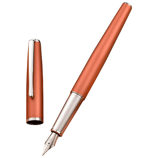HONGDIAN 920 ORANGE Fountain Pen with Open Cap Display and Cap Beside Pen
