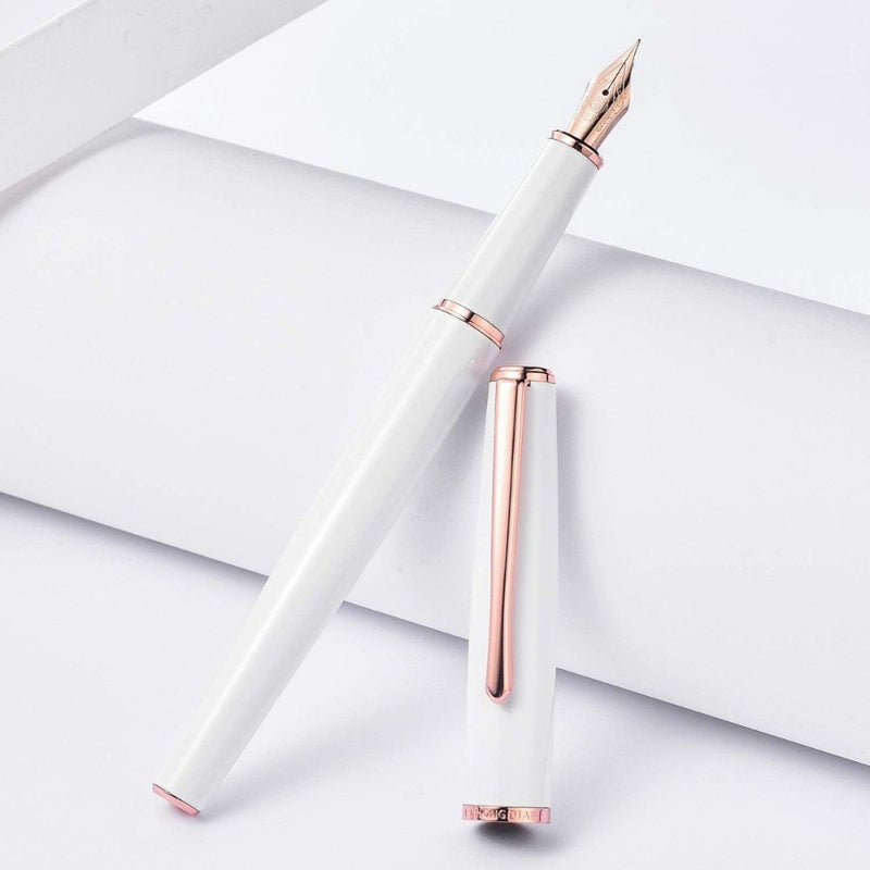 HONGDIAN 920 WHITE Fountain Pen with Open Cap Display and Cap Beside Pen

