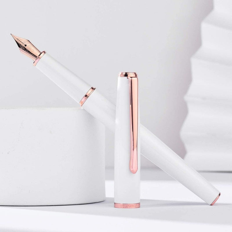 HONGDIAN 920 WHITE Fountain Pen with Open Cap Display and Cap Beside Pen
