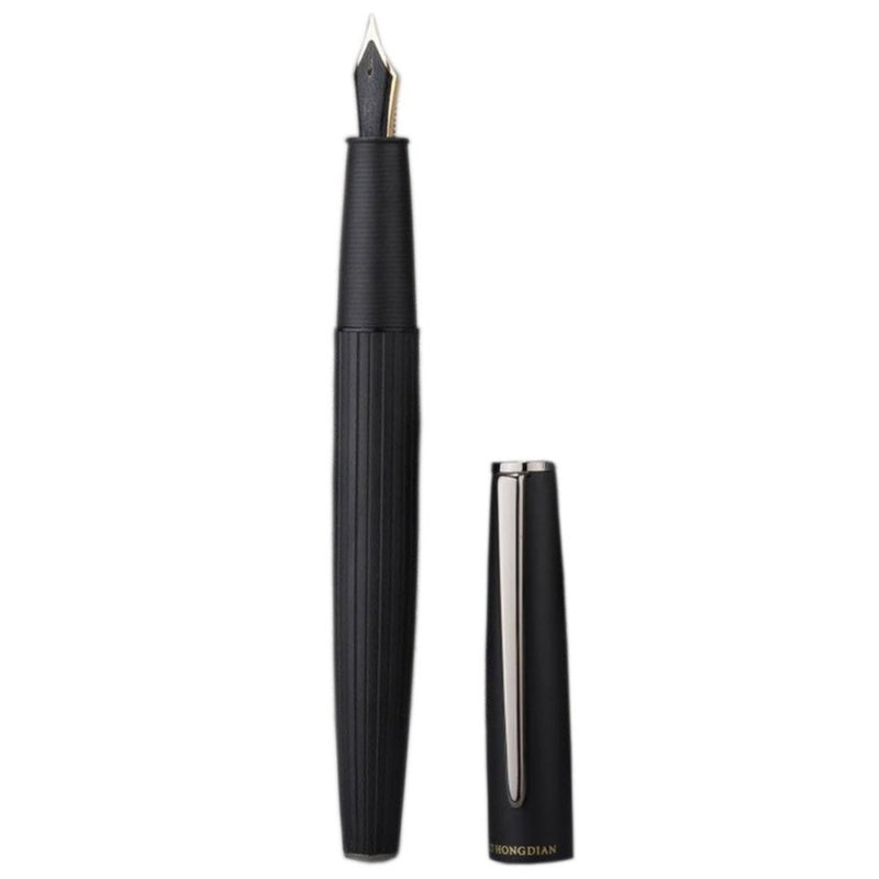 HONGDIAN A3 BLACK Fountain Pen with Open Cap Display and Cap Beside Pen
