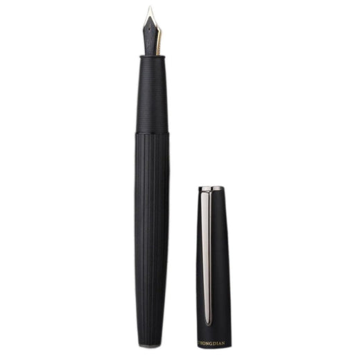 HONGDIAN A3 BLACK Fountain Pen with Open Cap Display and Cap Beside Pen
