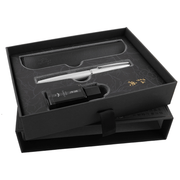 HONGDIAN A3 Meteor Series SILVER Fountain Pen Displayed in Open Gift Box with Diffrent Angle View 