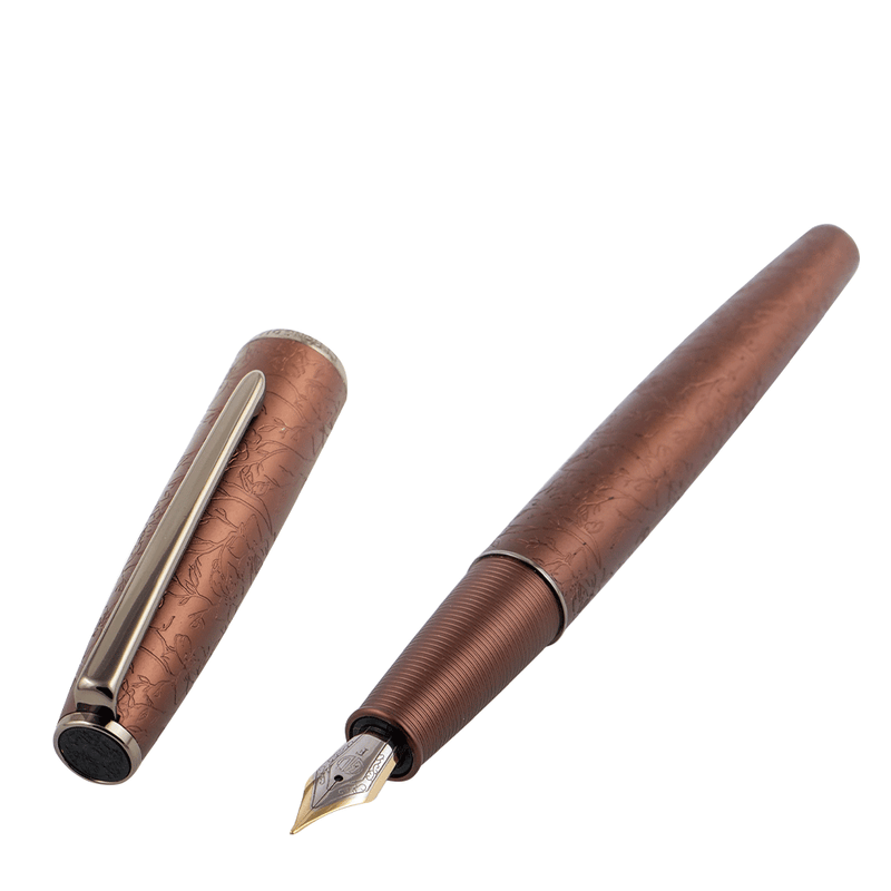 HONGDIAN A3 Taoyuan Wonderland Series BROWN Fountain Pen with Open Cap Display and Cap Beside Pen
