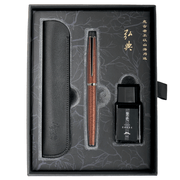 HONGDIAN A3 Taoyuan Wonderland Series BROWN Fountain Pen Displayed in Open Gift Box with Diffrent Angle
