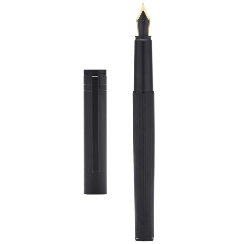HONGDIAN H1 BLACK Fountain Pen with Open Cap Display and Cap Beside Pen
