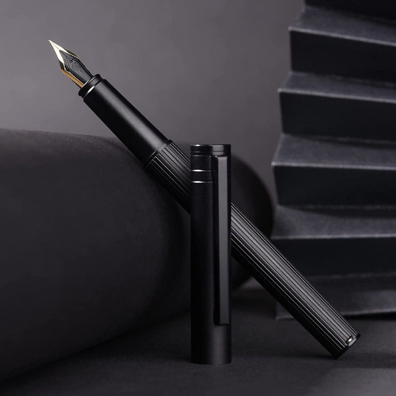 HONGDIAN H1 BLACK Fountain Pen with Open Cap Display and Cap Beside Pen
