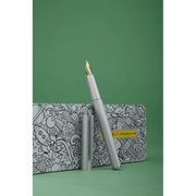 HONGDIAN H2 Green Fountain Pen Open Cap Display and Cap Beside Support with White Design with Green Background 