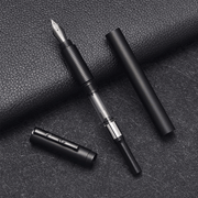 HONGDIAN H3 Black Fountain Pen Cap and Nib with Converter and Barrel Displayed 
