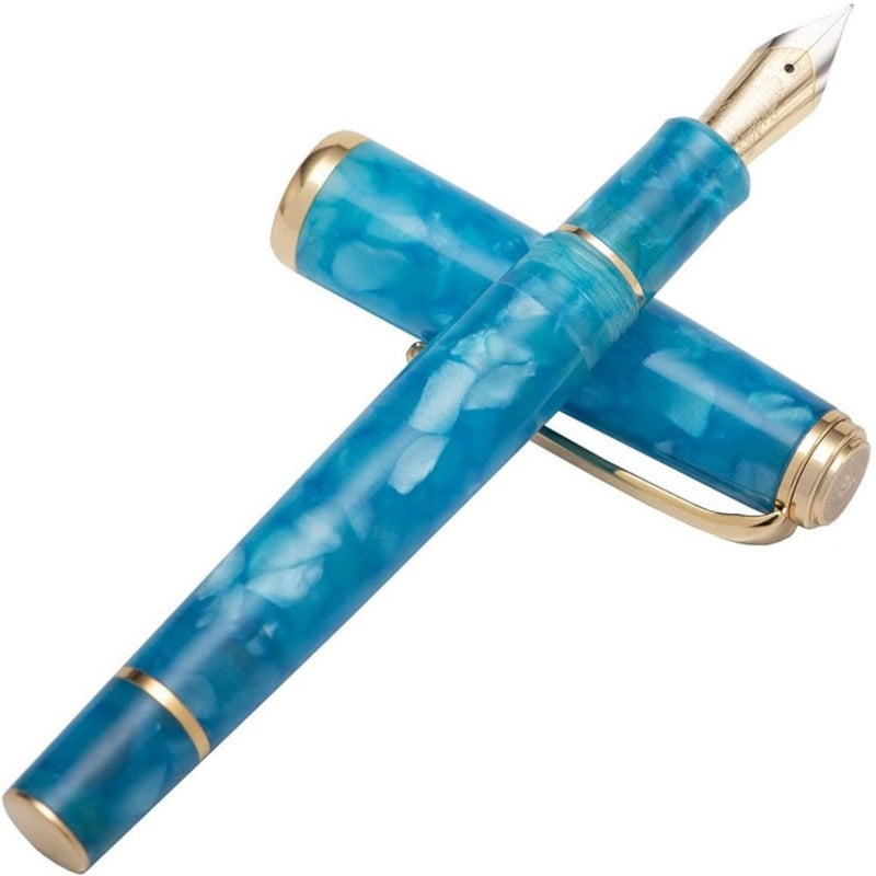 HONGDIAN N1 BLUE Fountain Pen with Open Cap Display and Cap Beside Pen
