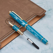 HONGDIAN N1 BLUE Fountain Pen with Closed Cap and Nib with Converter Displayed 
