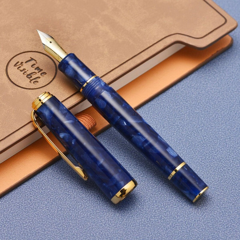 HONGDIAN N1 DARK BLUE Fountain Pen with Open Cap Display and Cap Beside Pen

