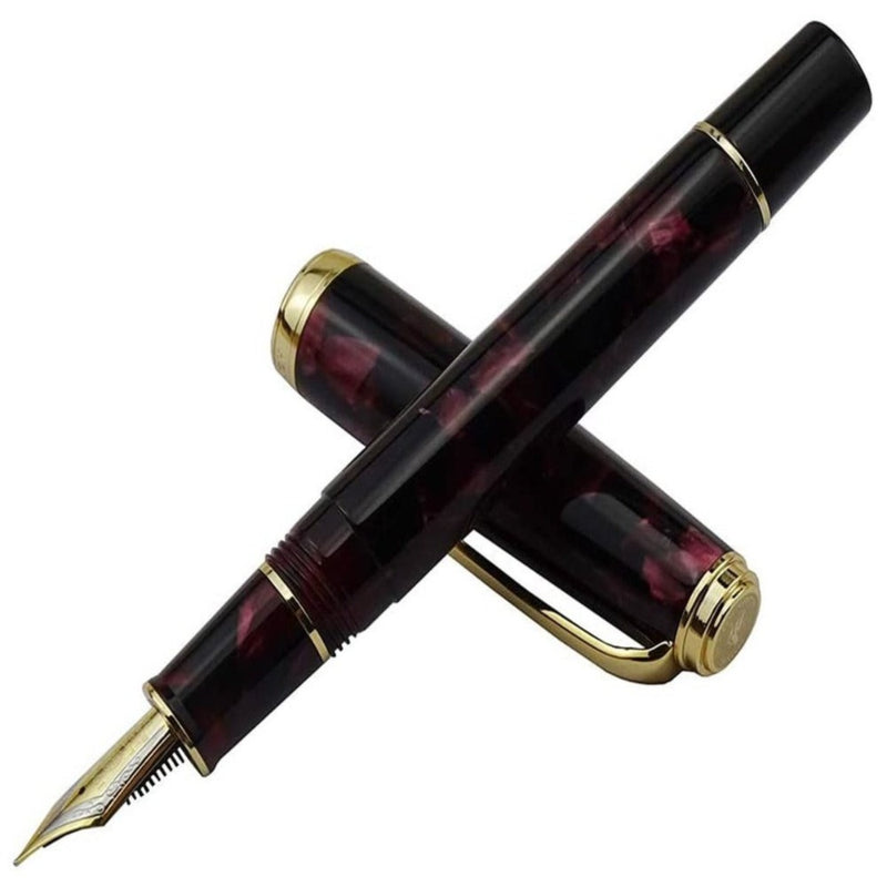 HONGDIAN N1 RED Fountain Pen with Open Cap Display and Cap Beside Pen
