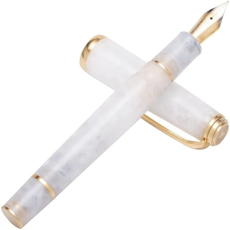 HONGDIAN N1 WHITE Fountain Pen with Open Cap Display and Cap Beside Pen
