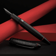 HONGDIAN N6 Piston Series Black Fountain Pen with Open Cap Display and Cap Beside Pen
