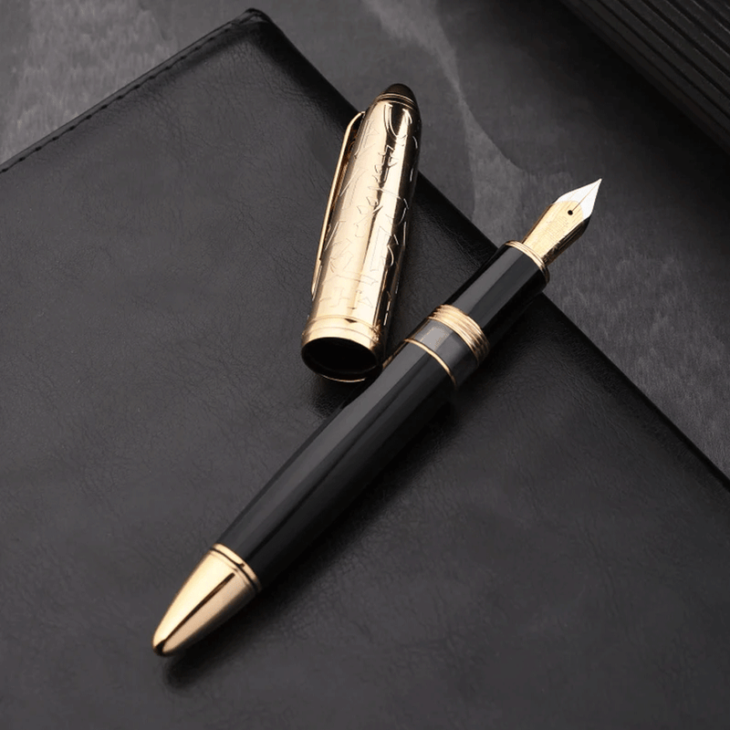 HONGDIAN N6 Piston Series Gold Fountain Pen with Open Cap Display and Cap Beside Pen
