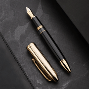HONGDIAN N6 Piston Series Gold Fountain Pen with Open Cap and Cap Beside Pen
