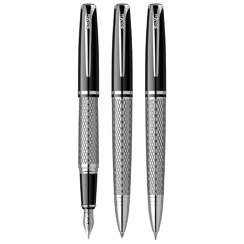 SCRIKSS, Fountain + Ballpoint Pen + Mechanical Pencil Set - PERA 477 BLACK CT.