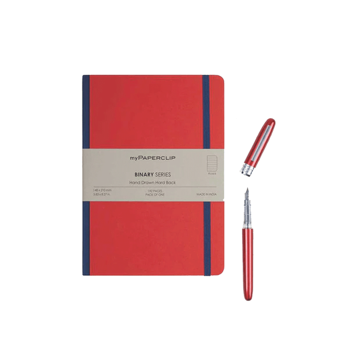 PLATINUM x myPAPERCLIP, Gift Set - Combo F4 BINARY Series NOTEBOOK RED with Blue Spine, PLAISIR RED.
