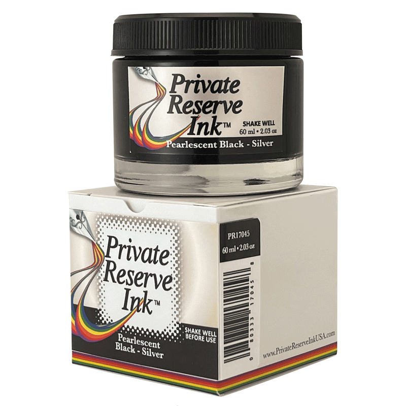 PRIVATE RESERVE, Ink Bottle - PEARLESCENT Inks BLACK-SLIVER (60mL).