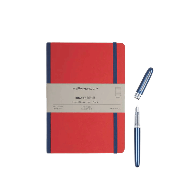 PLATINUM x myPAPERCLIP, Gift Set - Combo F4 BINARY Series NOTEBOOK RED with Blue Spine, PLAISIR BLUE.