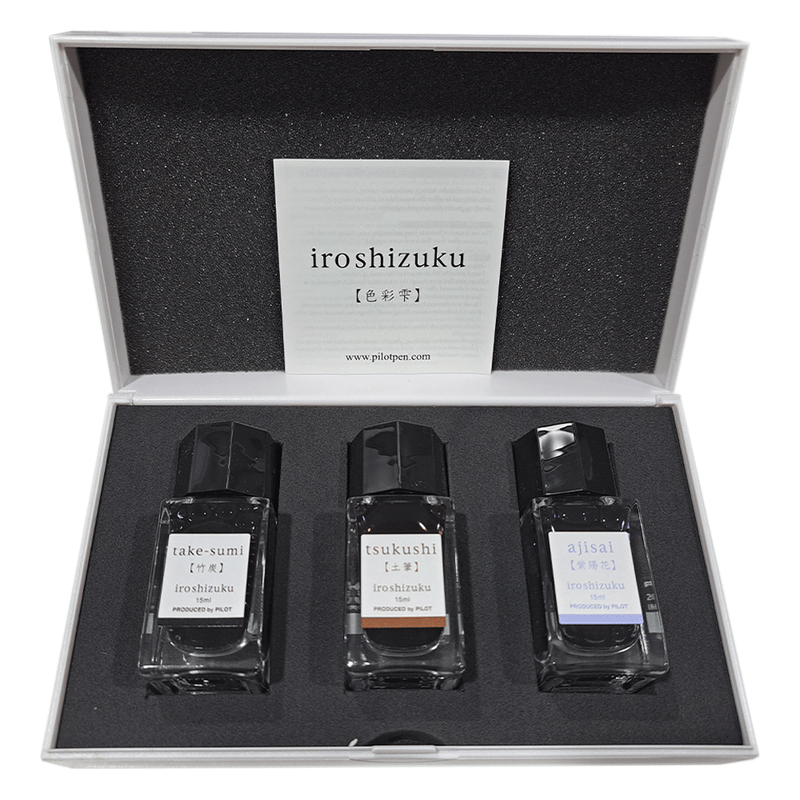 PILOT, Ink 3 Bottle - IROSHIZUKU C Bamboo Charcoal TAKE-SUMI + Horsetail TSUKUSHI + Hydrangea AJISAI (15mL).