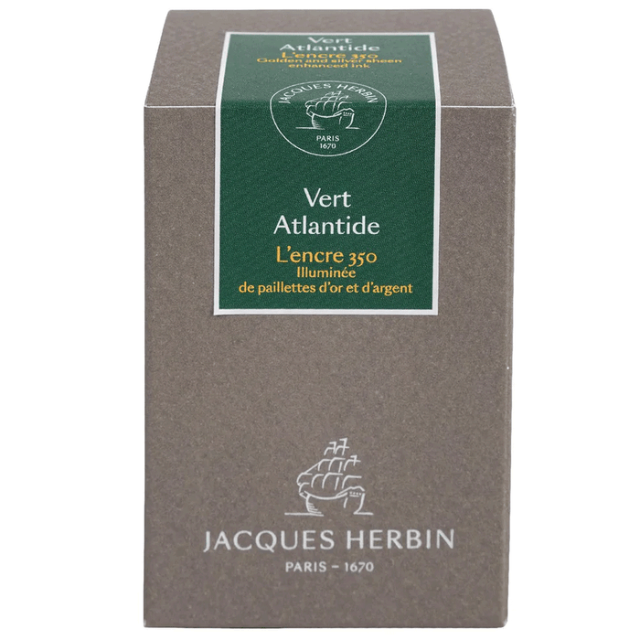 JACQUES HERBIN, Ink Bottle - Les encres 350 VERT ATLANTIDE (50mL).