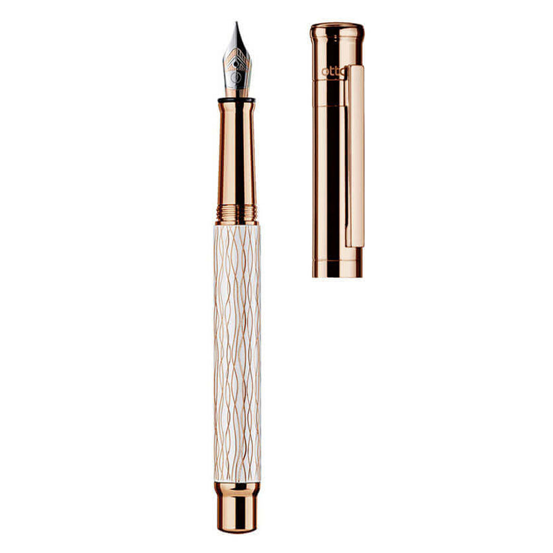 OTTO HUTT, Fountain pen - DESIGN 04 WAVE PATTERN WHITE ROSE GOLD.