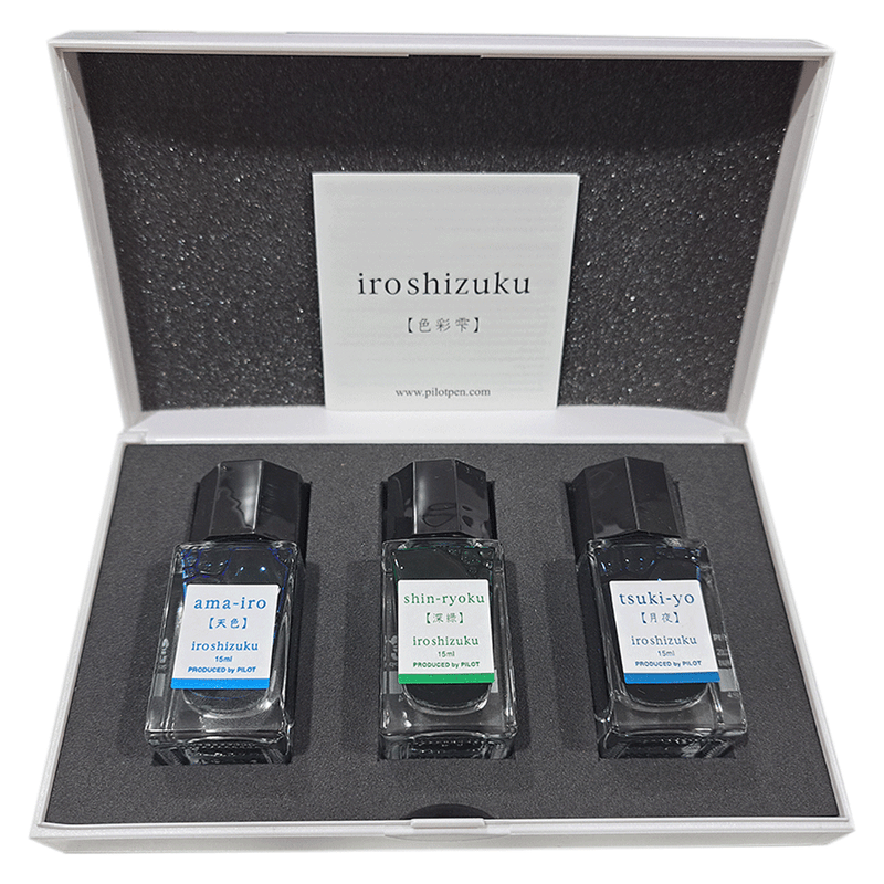 PILOT, Ink 3 Bottle - IROSHIZUKU B Sky Blue AMA-IRO + Forest Green SHIN-RYOKU + Moonlight TSUKI-YO (15mL).