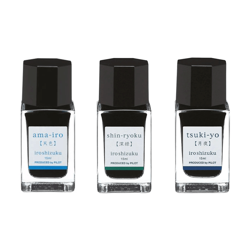 PILOT, Ink 3 Bottle - IROSHIZUKU B Sky Blue AMA-IRO + Forest Green SHIN-RYOKU + Moonlight TSUKI-YO (15mL).