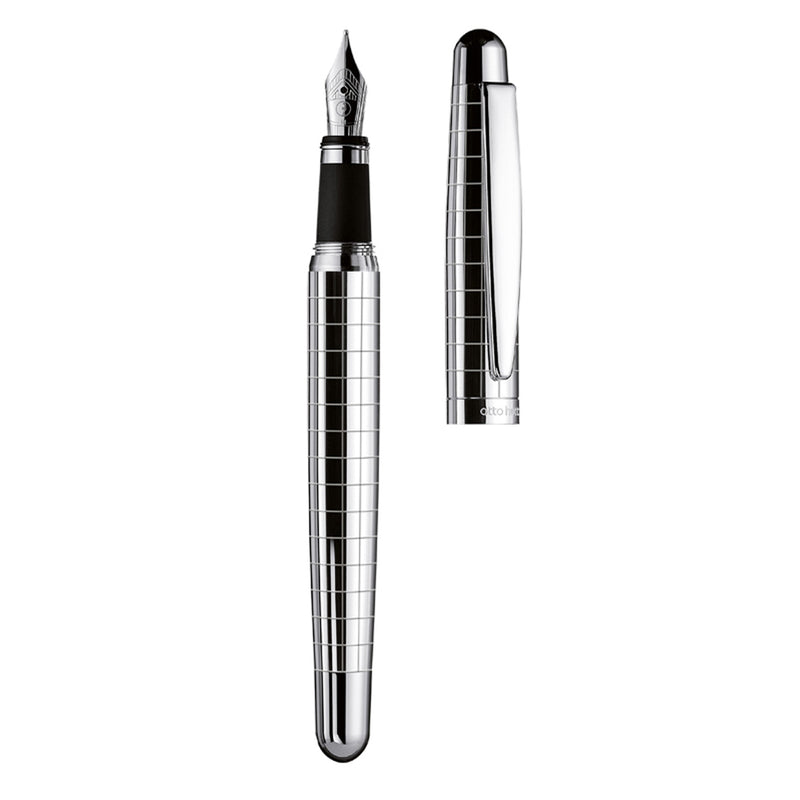 OTTO HUTT, Fountain Pen - DESIGN 02 RECTANGULAR PATTERN SILVER.