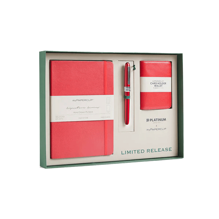 PLATINUM x myPAPERCLIP, Gift Set - F2 SIGNATURE Series NOTEBOOK, PLAISIR & CARD HOLDER WALLET RED.