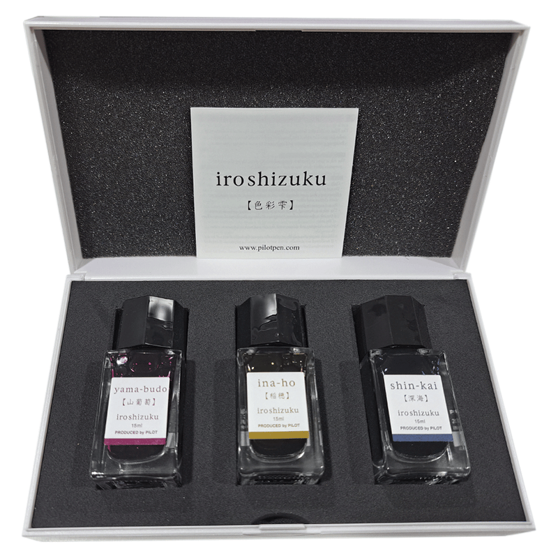 PILOT, Ink 3 Bottle - IROSHIZUKU H Crimson Glory Vine YAMA-BUDO + Rice Ear INA-HO + Deep Sea SHIN-KAI (15mL).